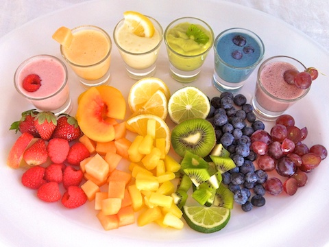 Foods for ascension - colorful fruits and fruit juice smoothies